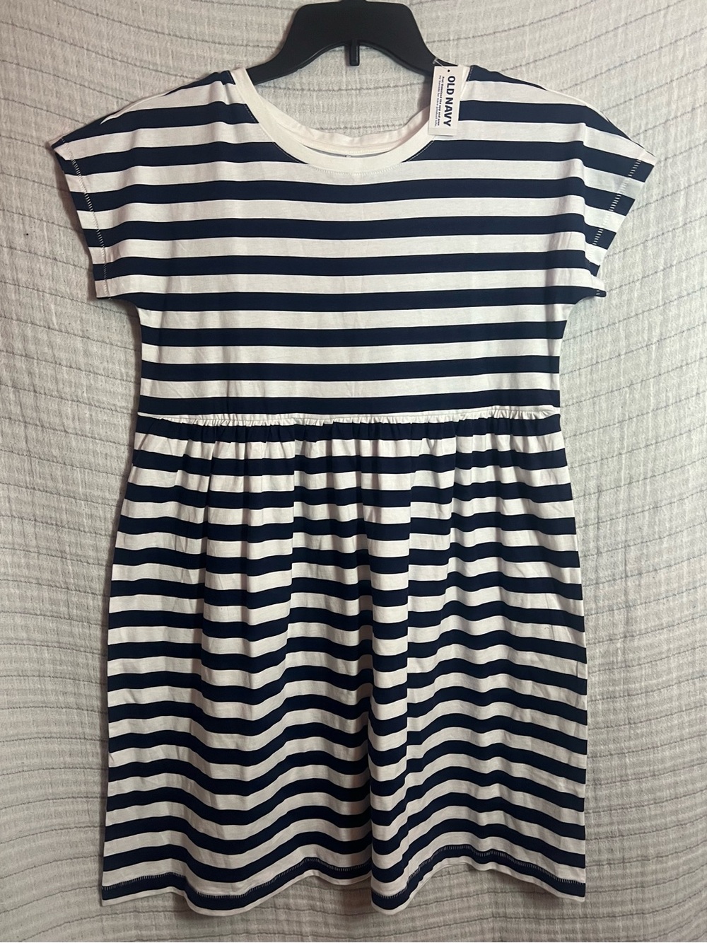 Old Navy Navy and White Striped Casual Cotton Dress